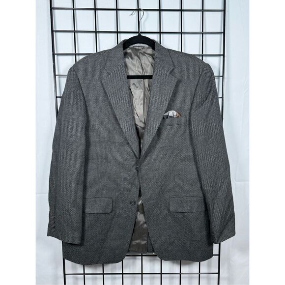 Vtg Haggar Houndstooth Blazer Jacket Mens 40R Gray Wool Blend Eclectic Grandpa - Picture 1 of 14